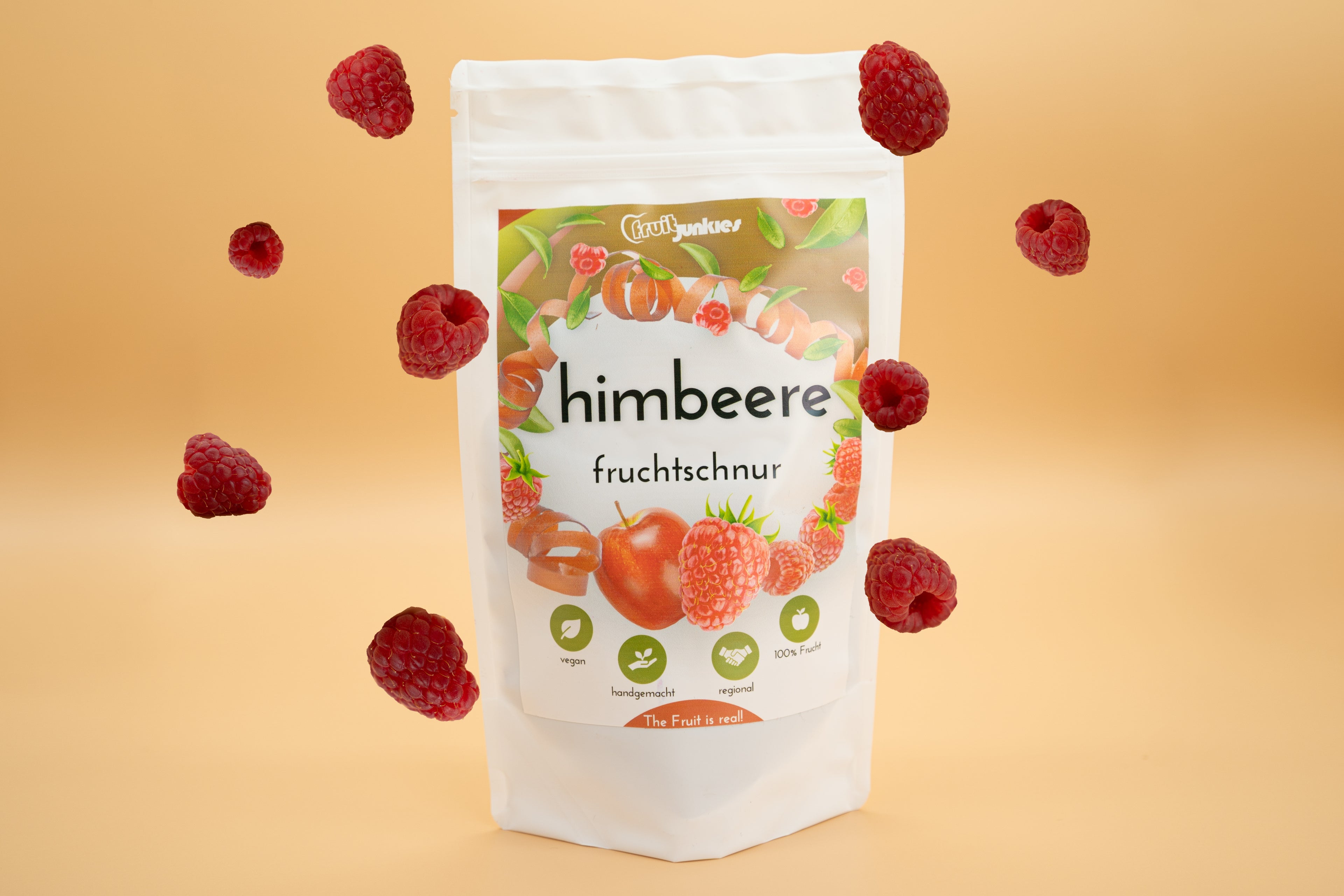 Fruchtschnur Geschmack Himbeere und schwebende Himbeeren